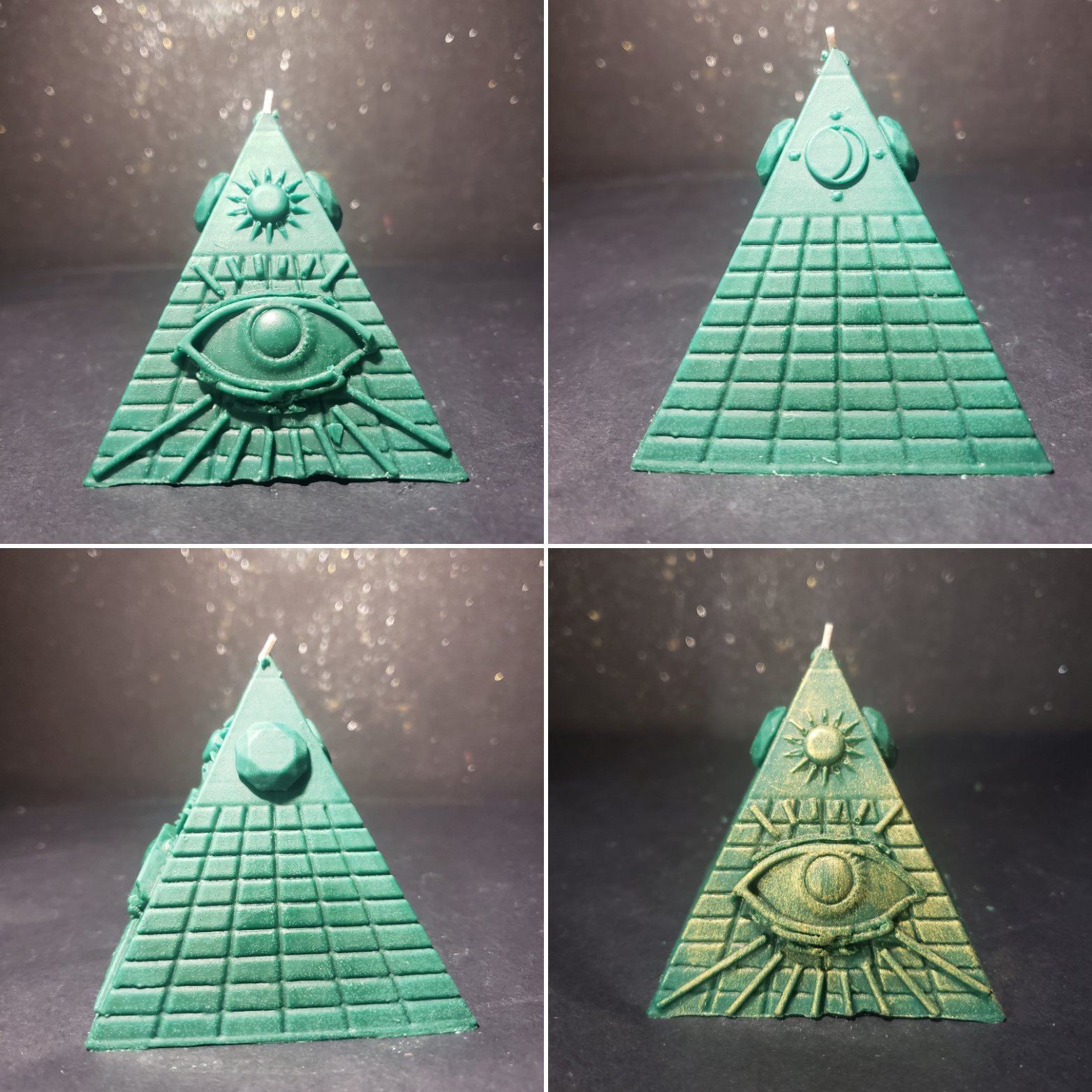 Pyramid All Seeing Eye Candle - GREEN W/GOLD DUSTING